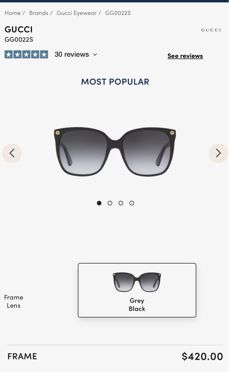 Gucci GG0022S Sunglasses - Grey/Black