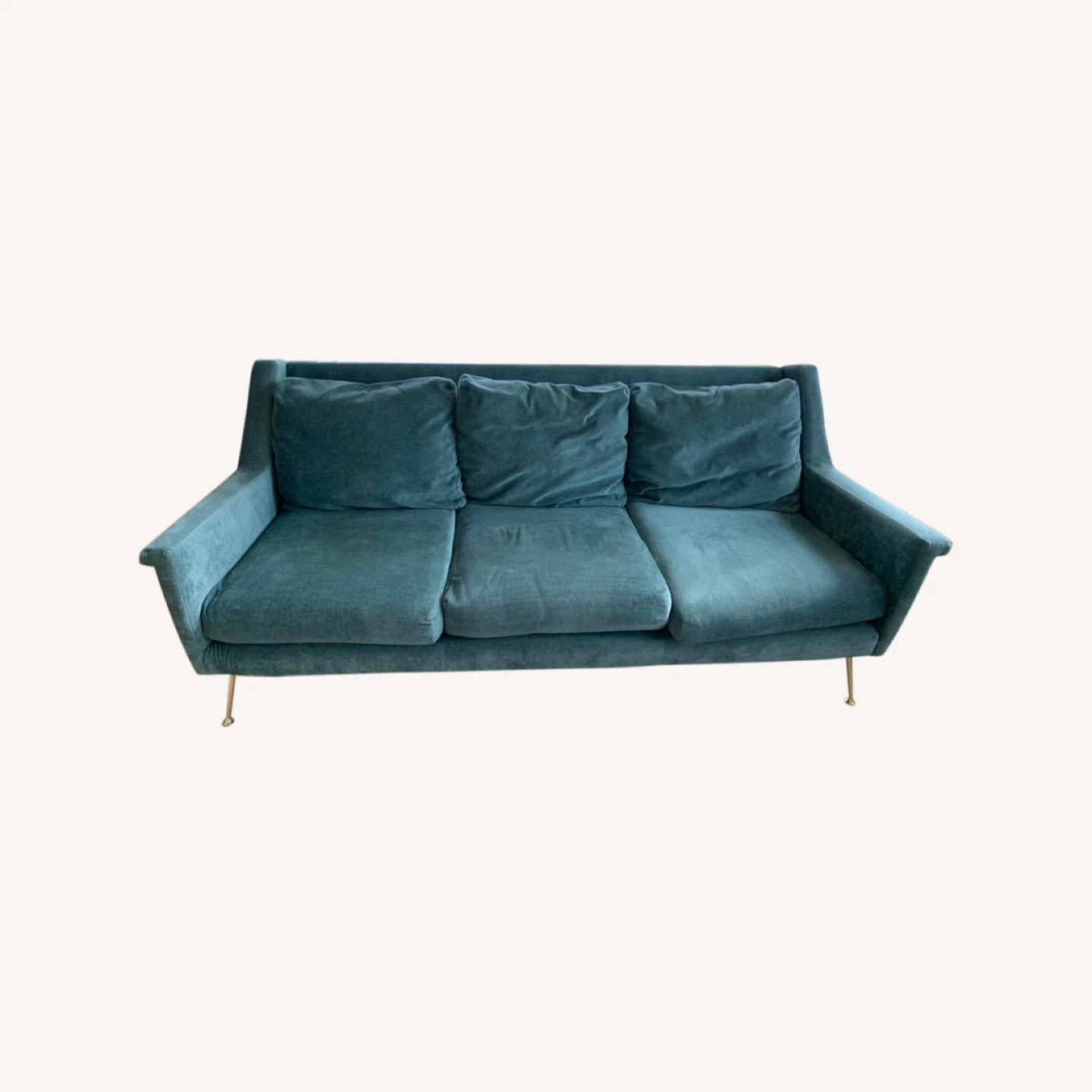 West Elm Blue Green Velvet MCM Sofa - Great Condition! - photo 3