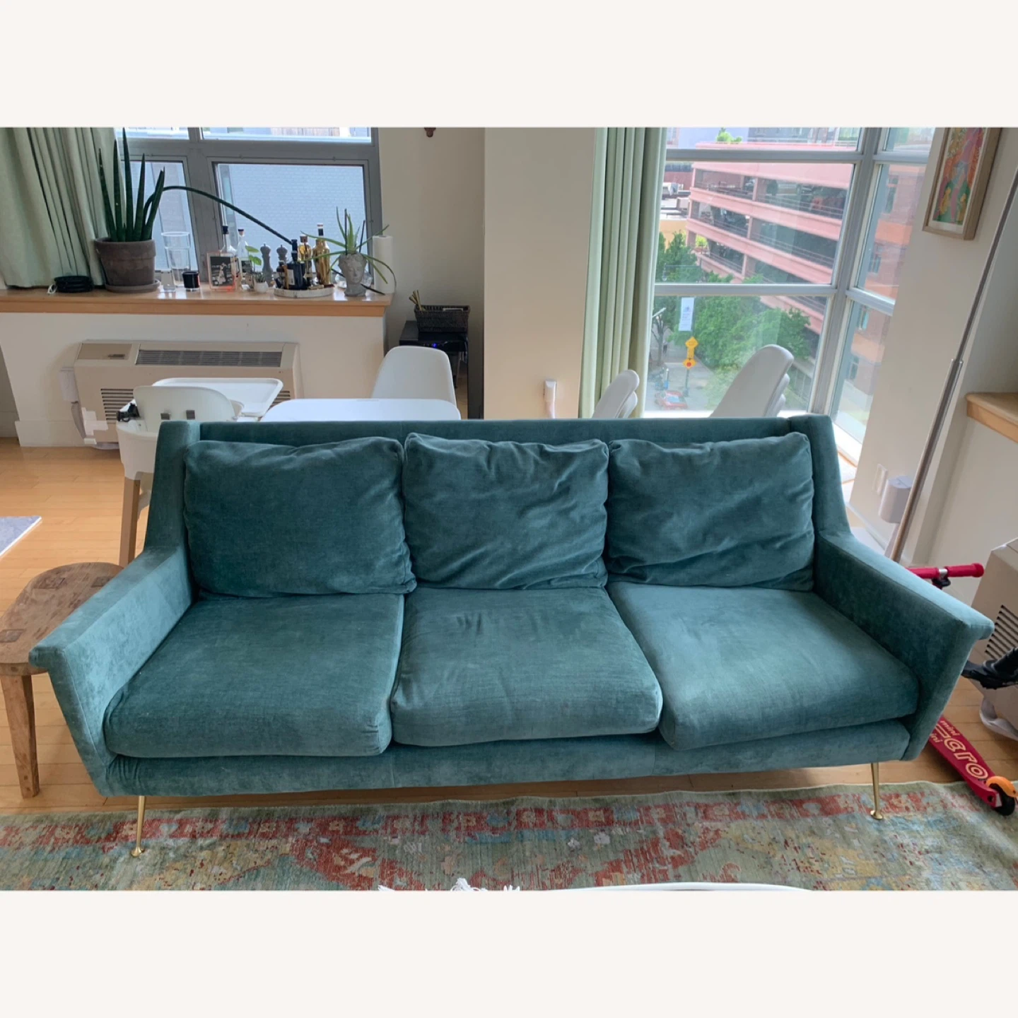 West Elm Blue Green Velvet MCM Sofa - Great Condition!