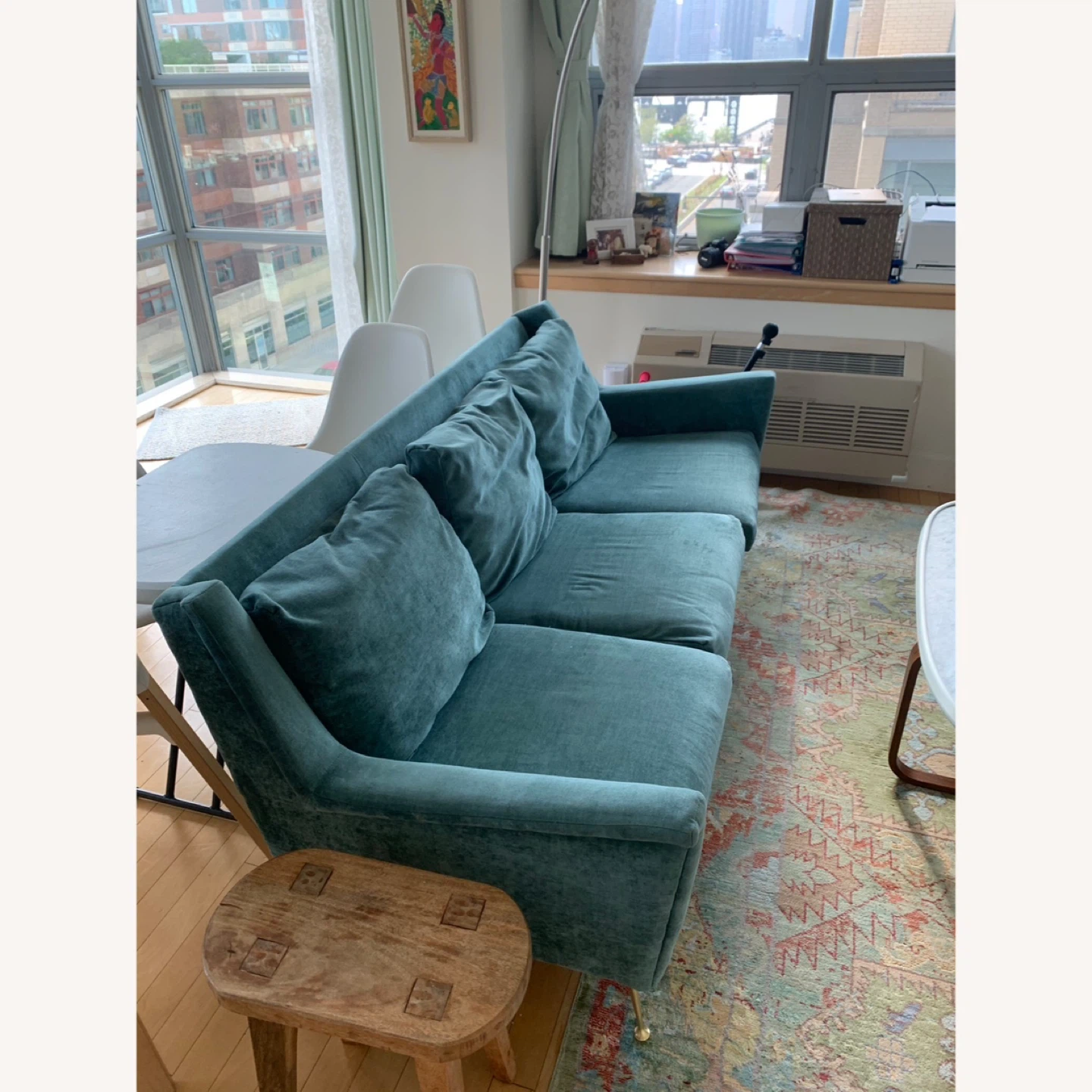 West Elm Blue Green Velvet MCM Sofa - Great Condition! - photo 2