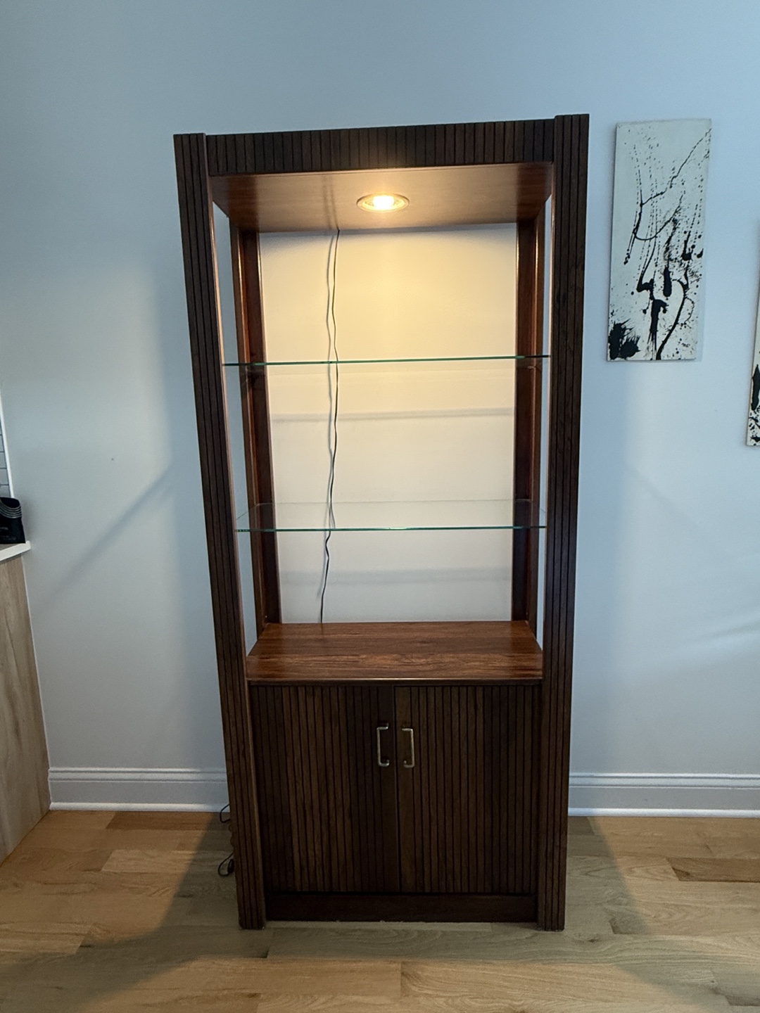 Vintage Brown Wood & Glass Display Cabinet - photo 2