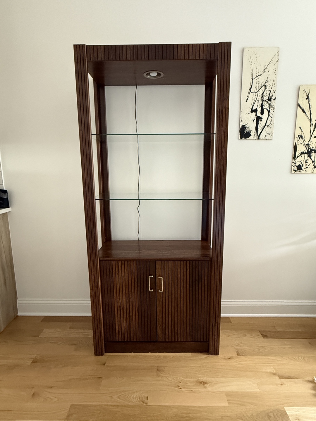 Vintage Brown Wood & Glass Display Cabinet