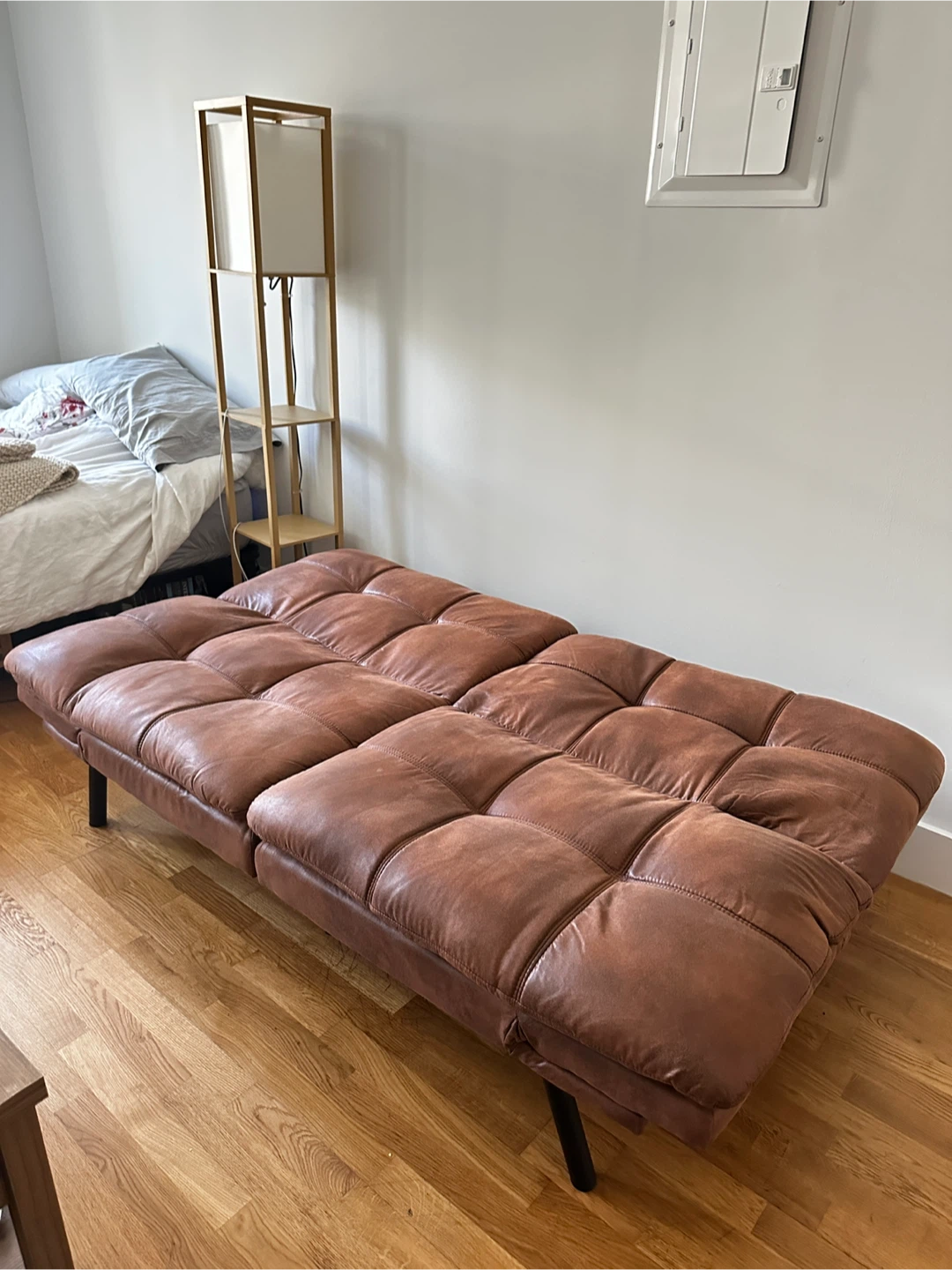 Brown Leather Futon Sofa Bed - photo 2