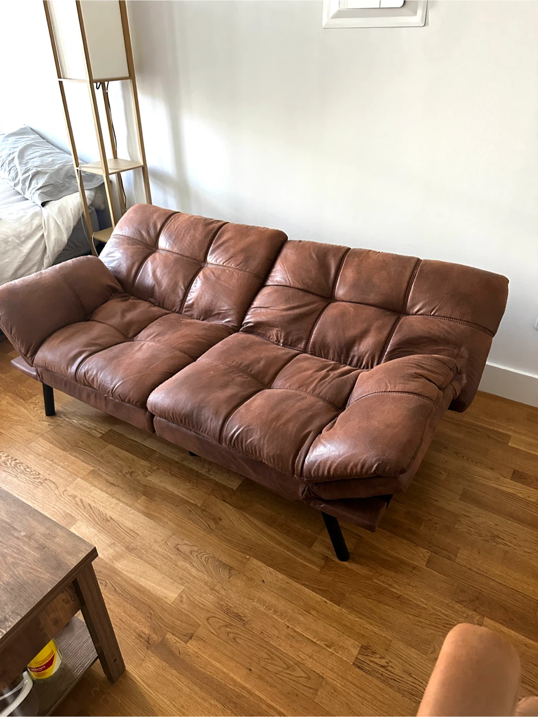 Brown Leather Futon Sofa Bed - photo 3