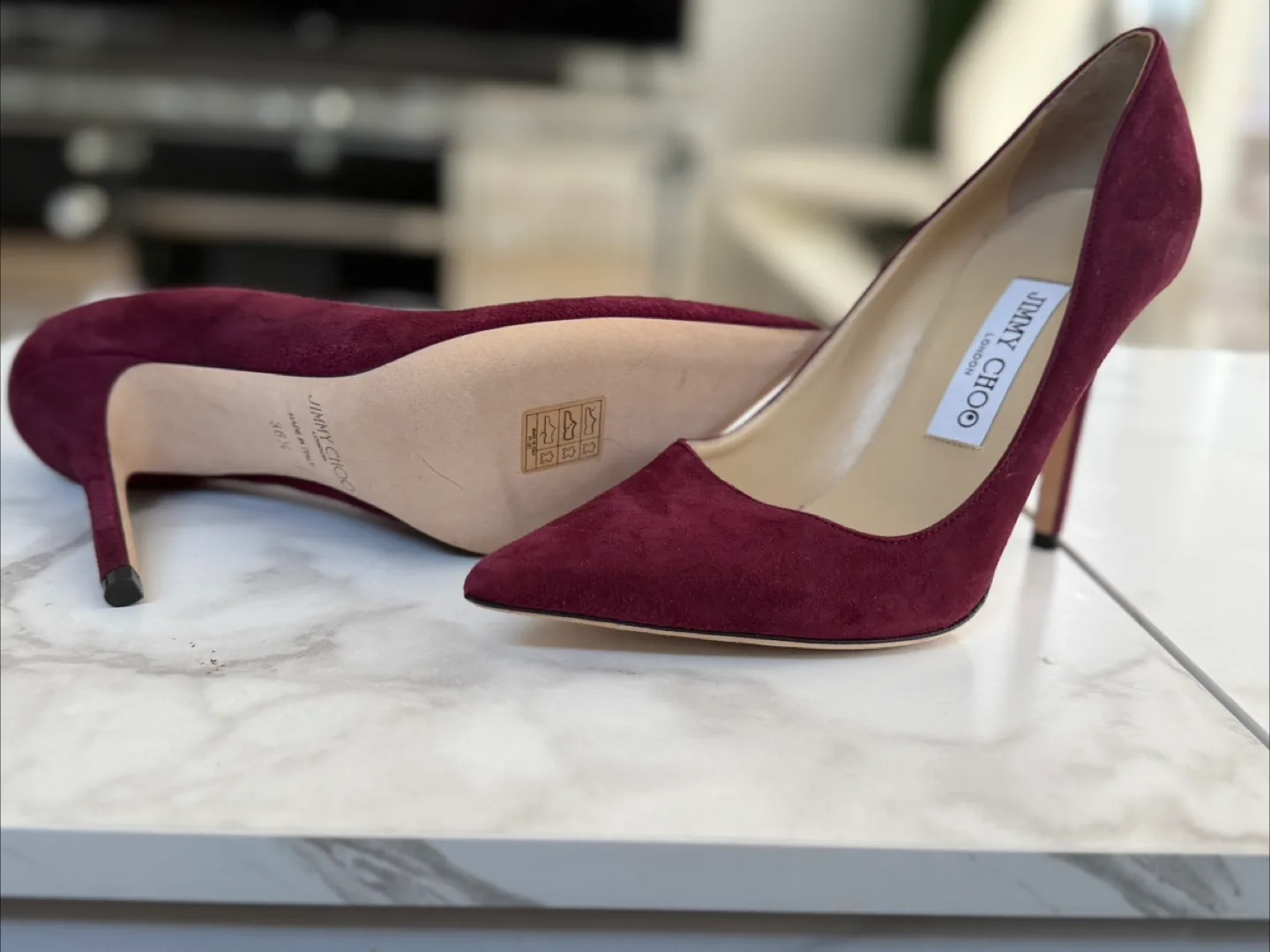 Jimmy Choo Romy 85 Burgundy Suede Pumps - Size 36.5 image indicator(3)