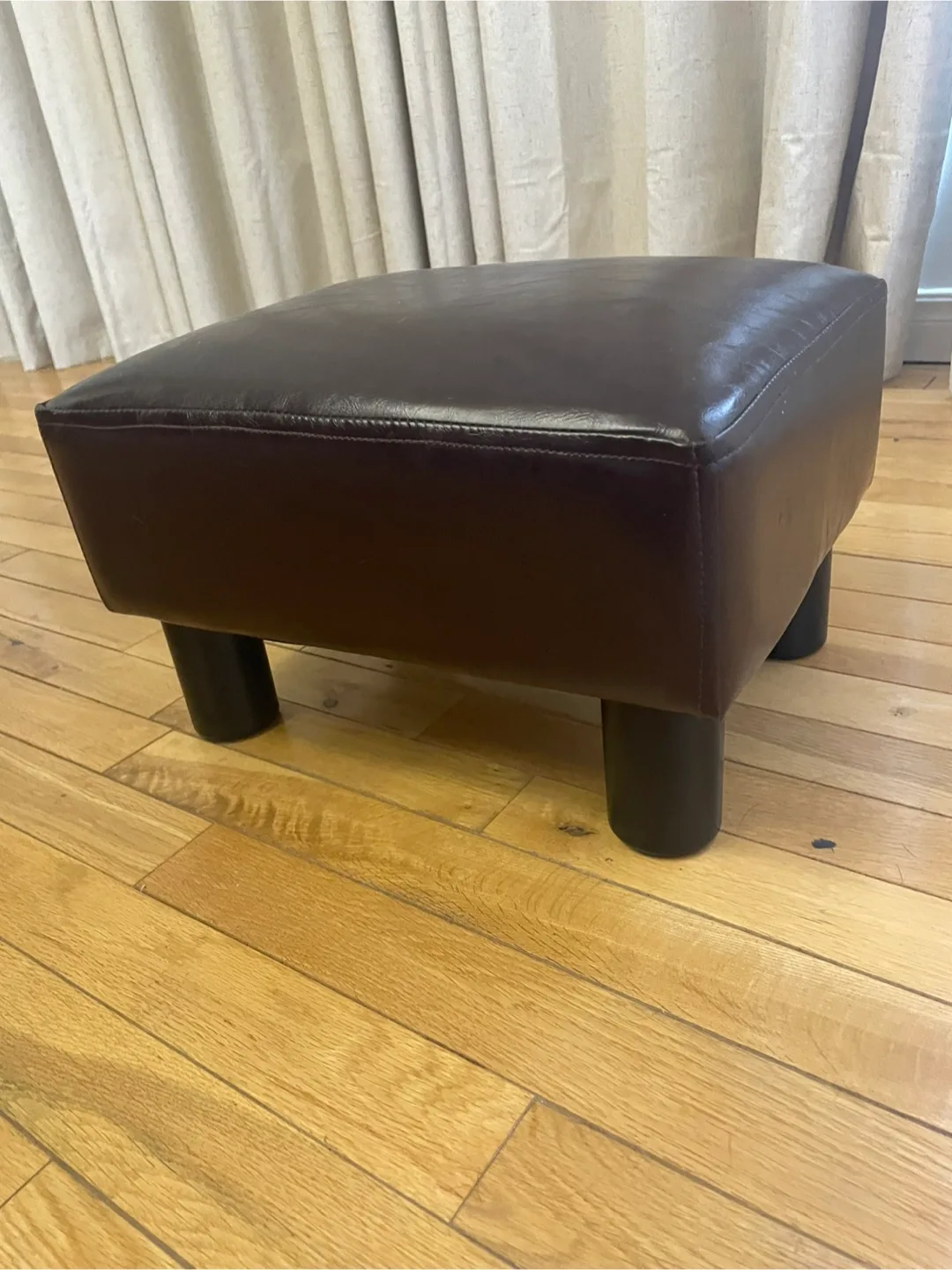 Brown Leather Ottoman / Footstool thumbnail