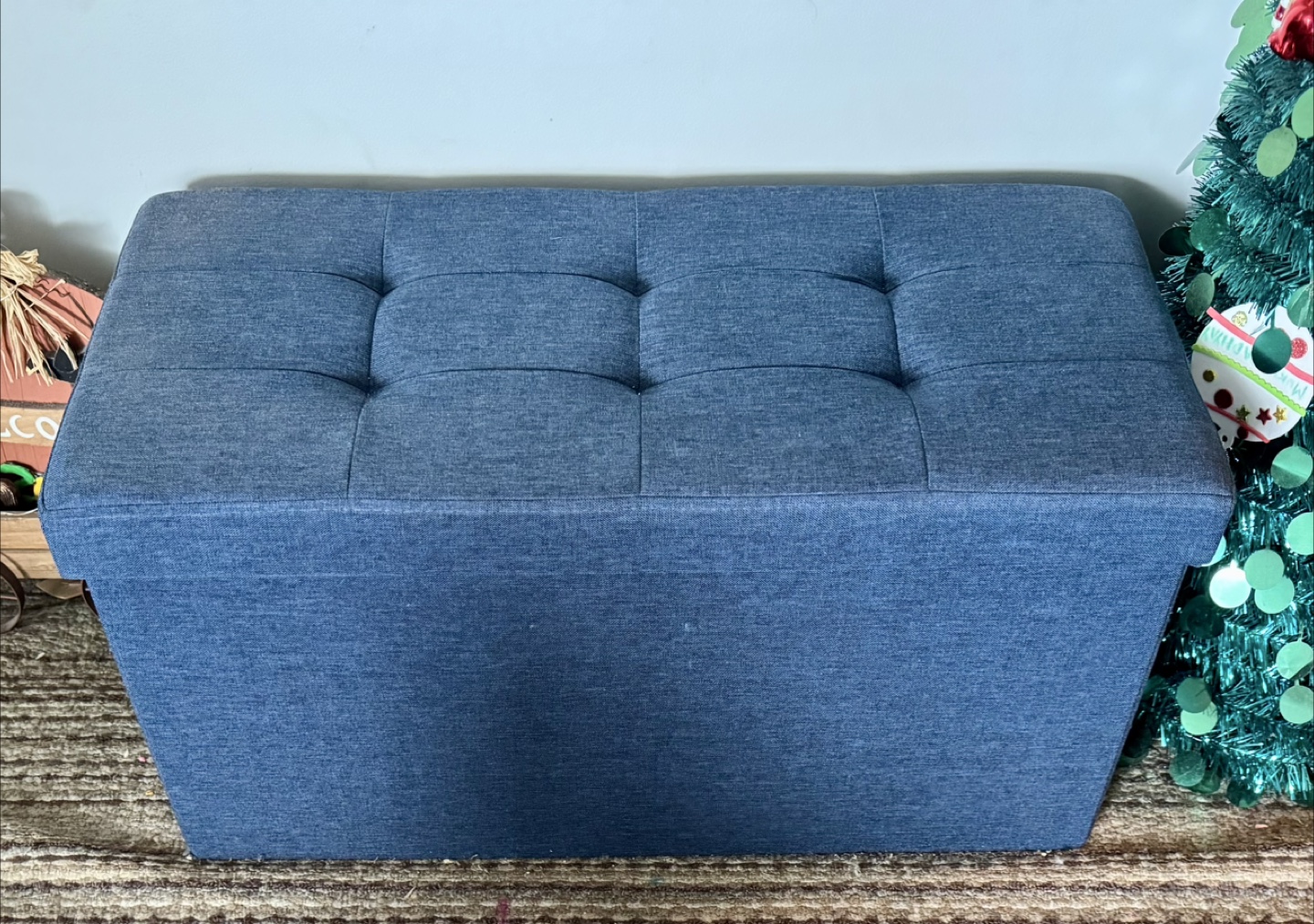2 Storage Ottomans - Blue & Grey