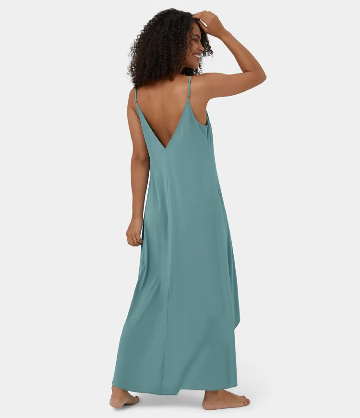 Halara Teal V-Neck high-low Dress image indicator(3)