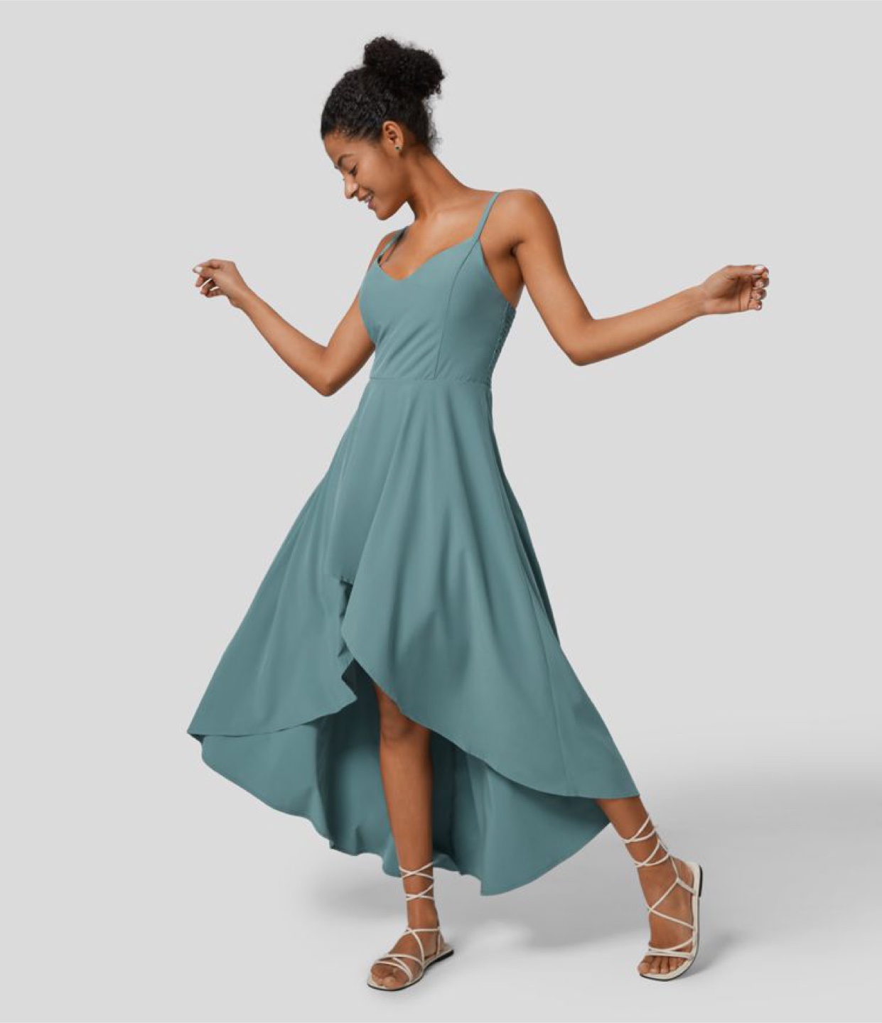 Halara Teal V-Neck high-low Dress - photo 2