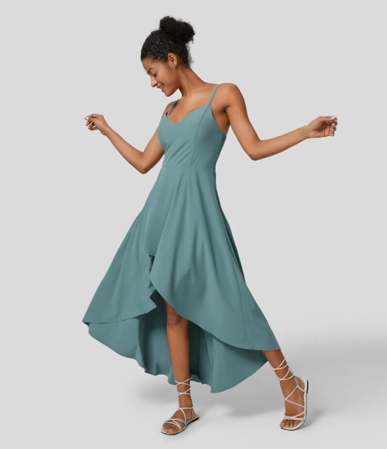 Halara Teal V-Neck high-low Dress image indicator(2)