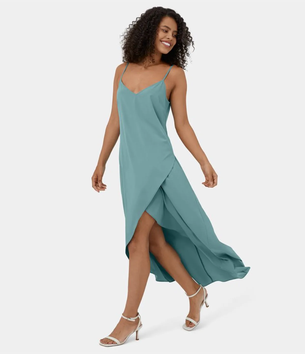 Halara Teal V-Neck high-low Dress image indicator(4)