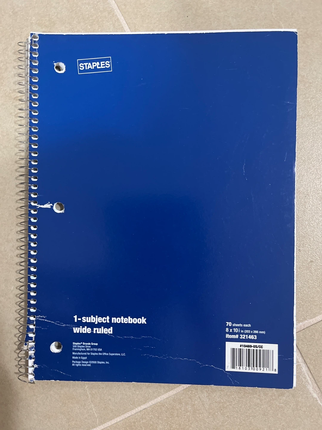 🥕Staples 1-Subject Wide Ruled Notebook