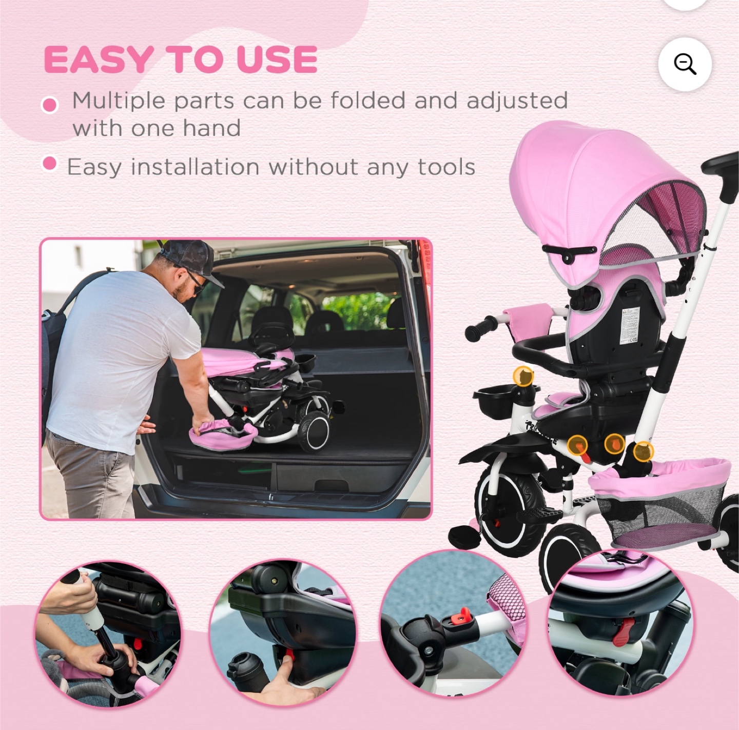 Pink 6-in-1 Tricycle for baby and toddlers - photo 3