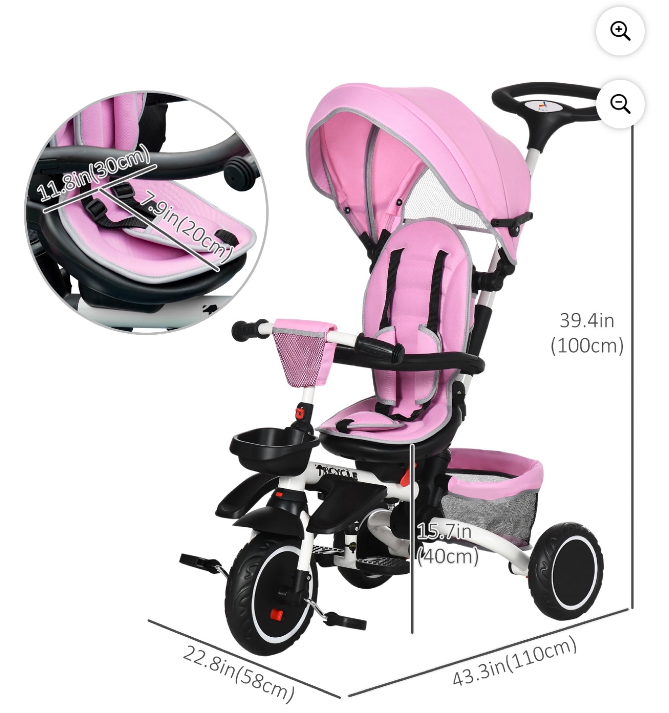 Pink 6-in-1 Tricycle for baby and toddlers