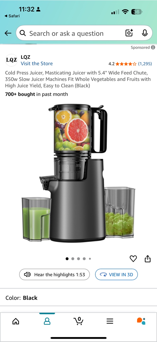 LQZ Cold Press Masticating Juicer - Black - photo 5