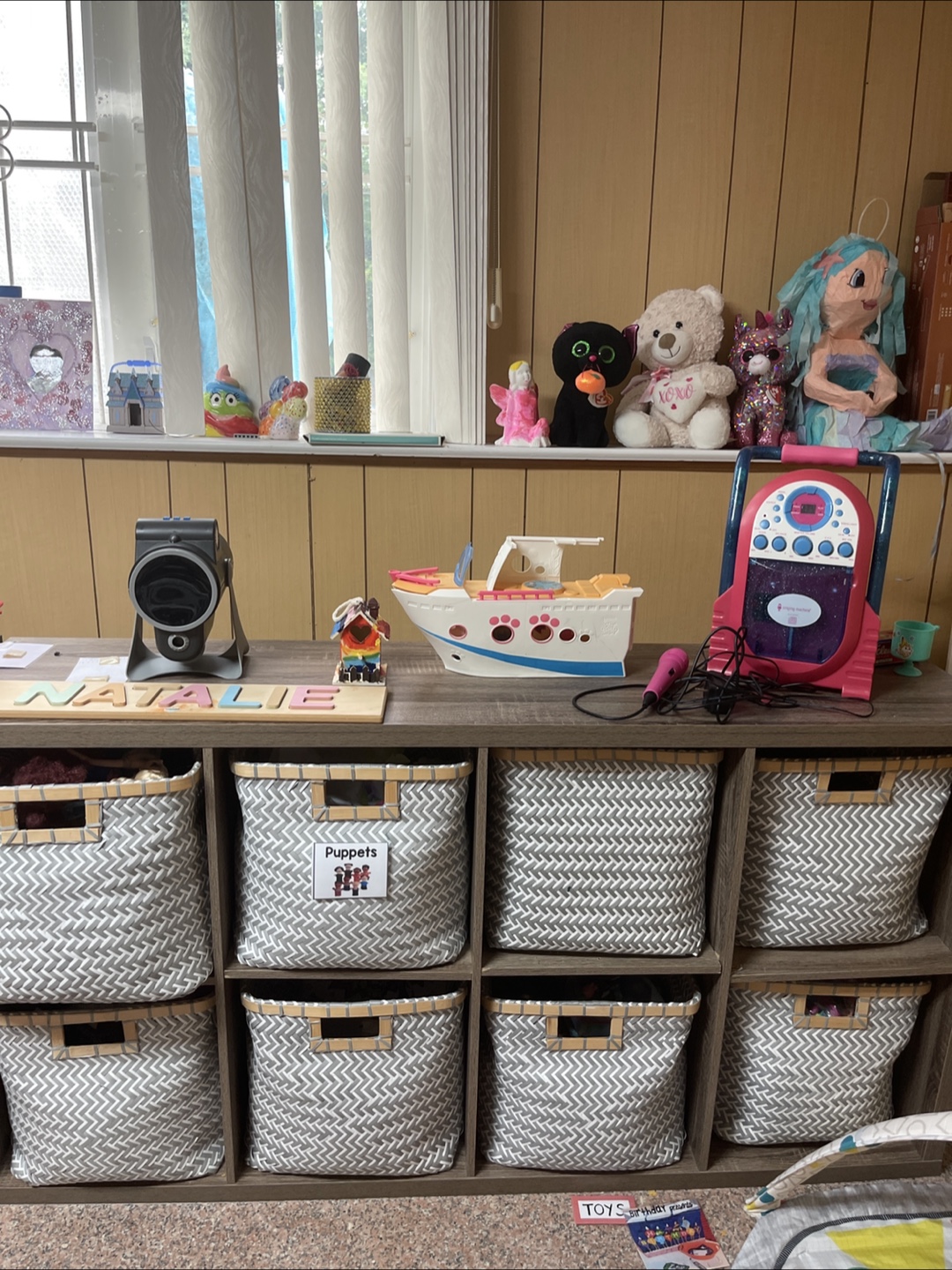 Storage furniture with the storage bins .