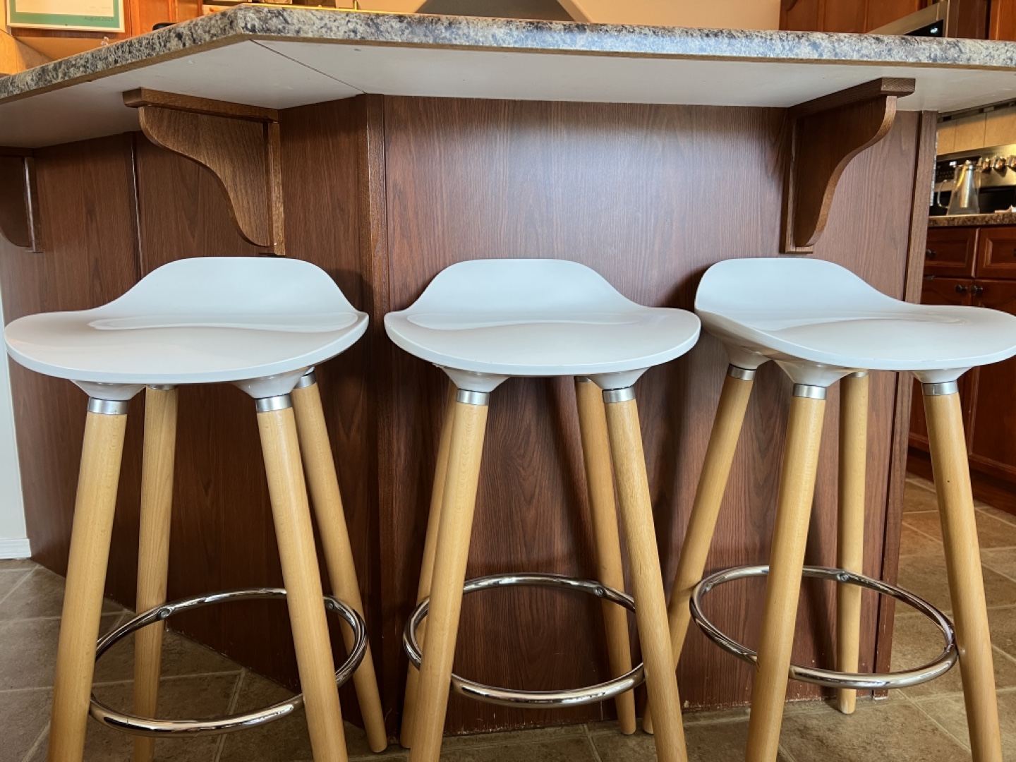 Set of 3 White Bar Stools