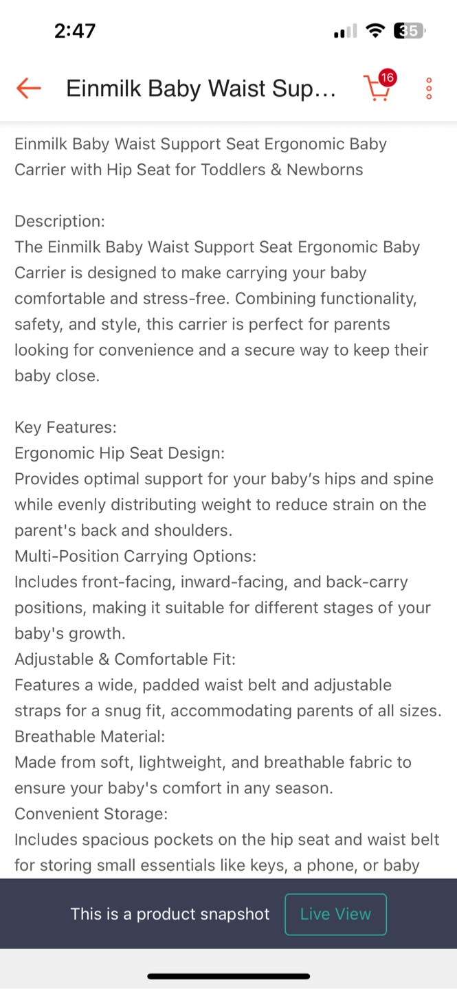 Einmilk Baby Waist Support Seat Carrier - photo 3