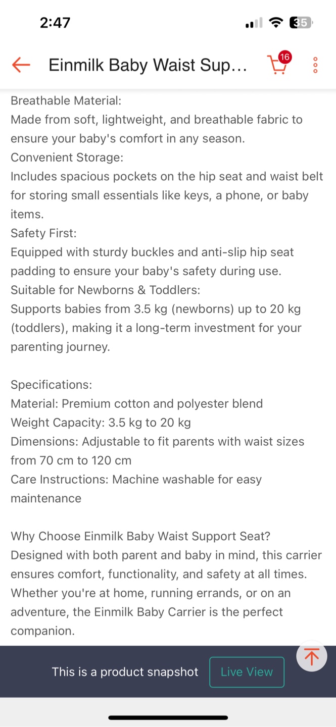 Einmilk Baby Waist Support Seat Carrier - photo 4