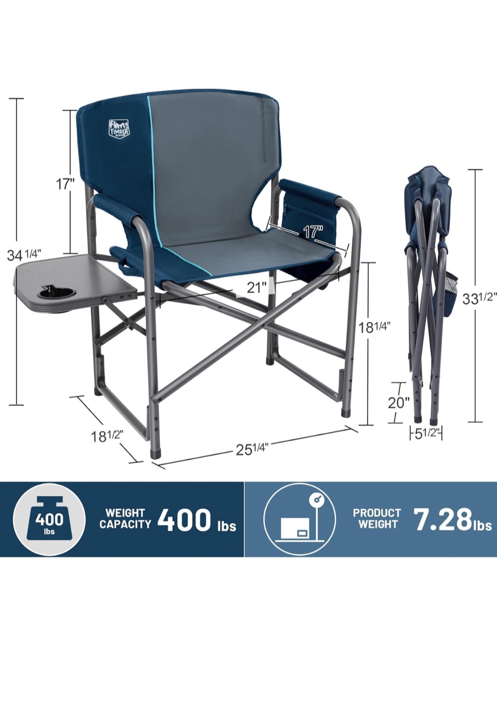 Folding Camping Chair with Side Table