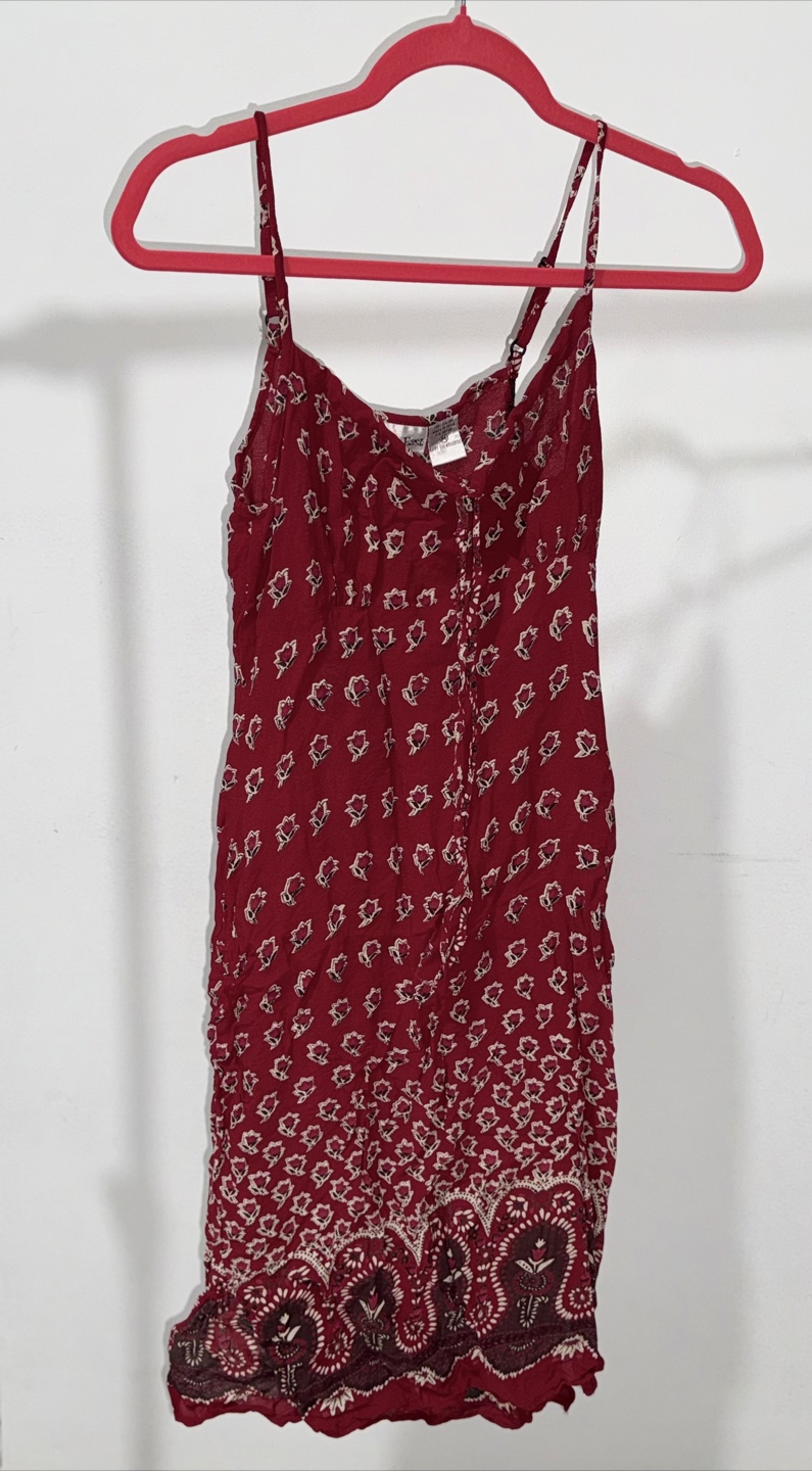 Burgundy Floral Print Dress
