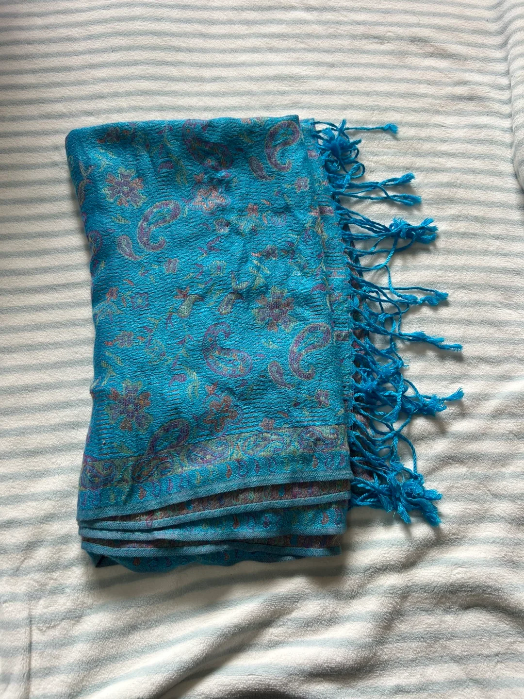 Blue Paisley Scarf with Fringes image indicator(3)
