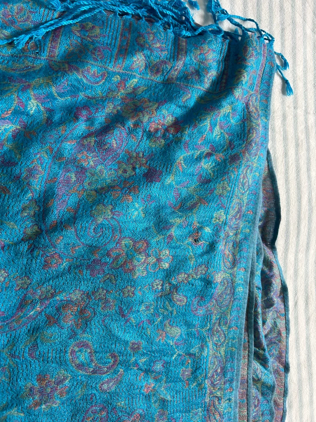 Blue Paisley Scarf with Fringes image indicator(2)