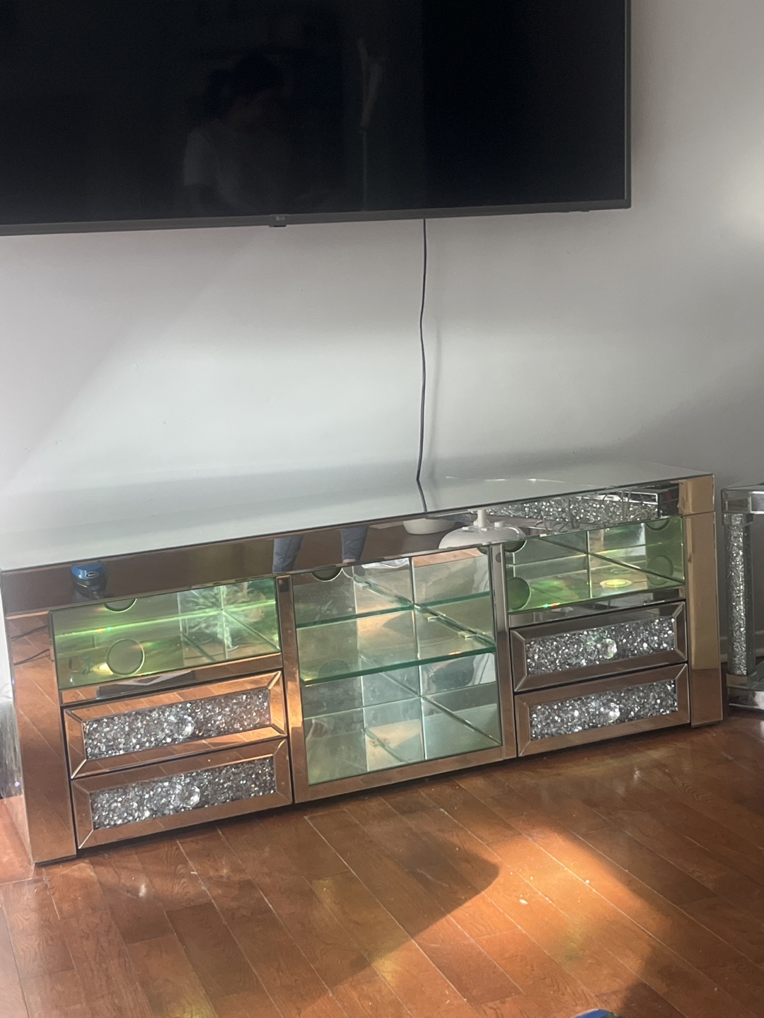 Mirrored TV Stand with Crystal Accents - photo 3