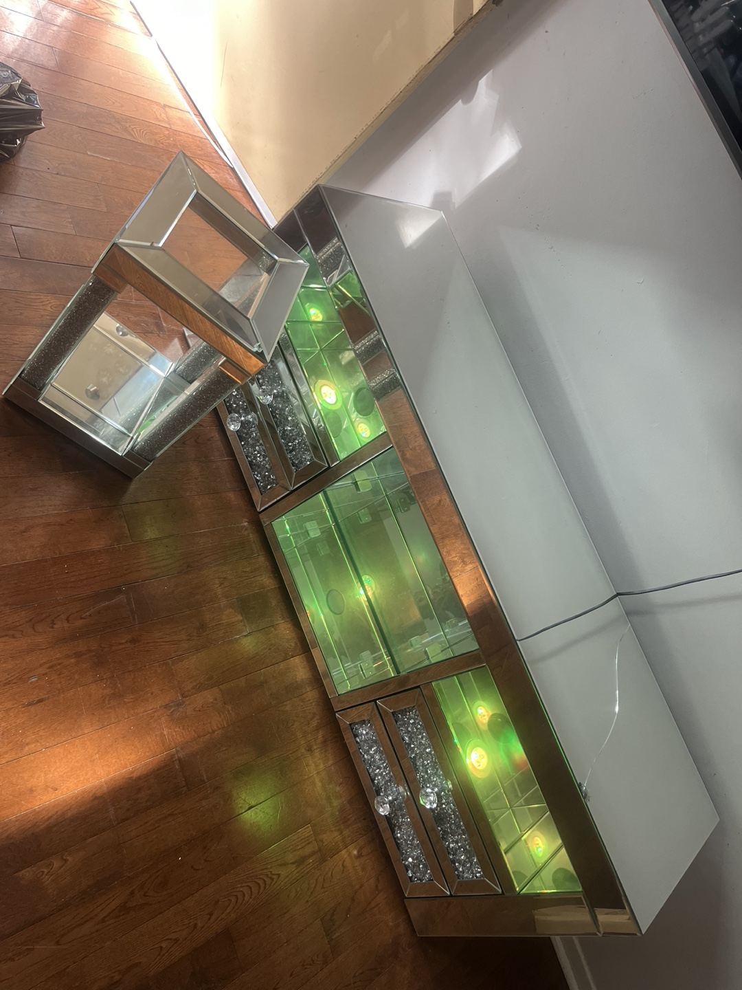 Mirrored TV Stand with Crystal Accents
