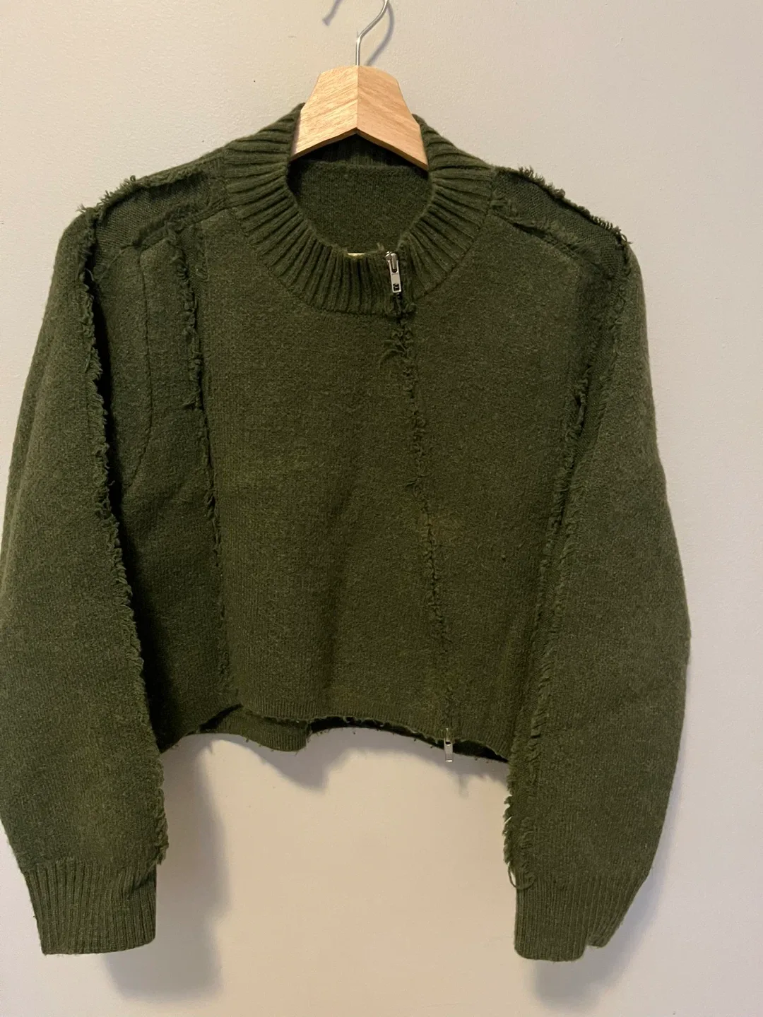 Olive Green Cropped Knit Sweater thumbnail