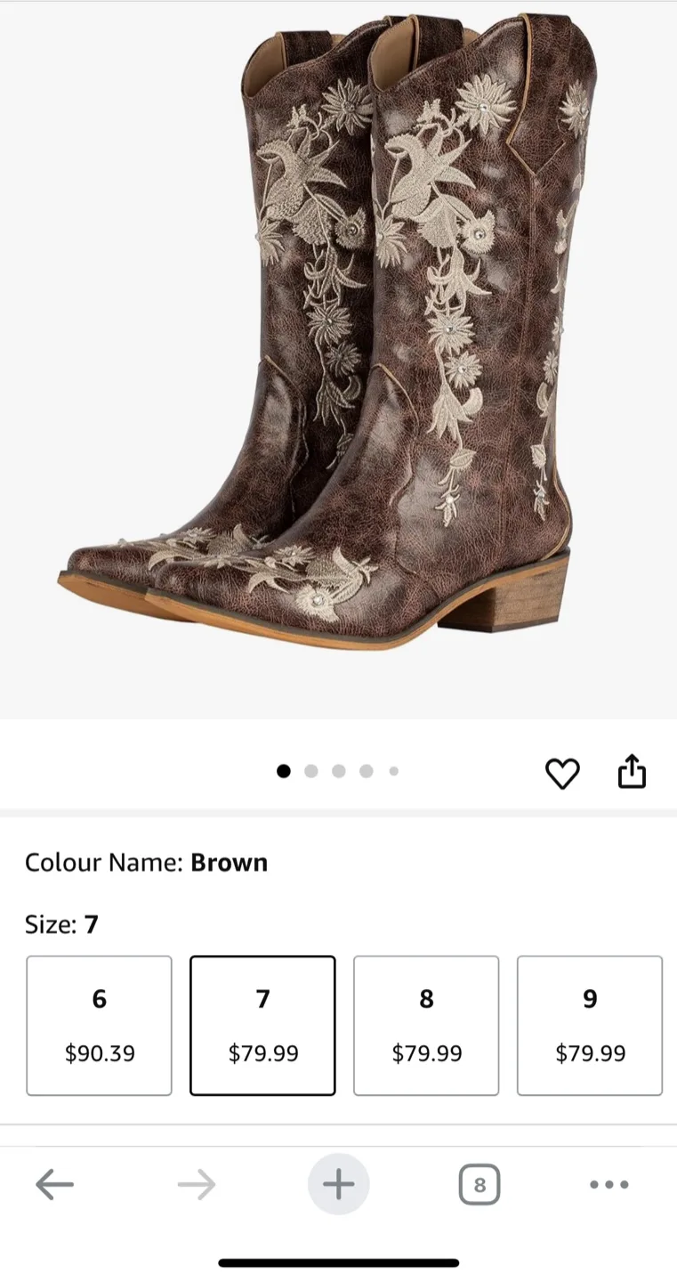 Brown Floral Embroidered Cowboy Boots - Size 8 image indicator(10)