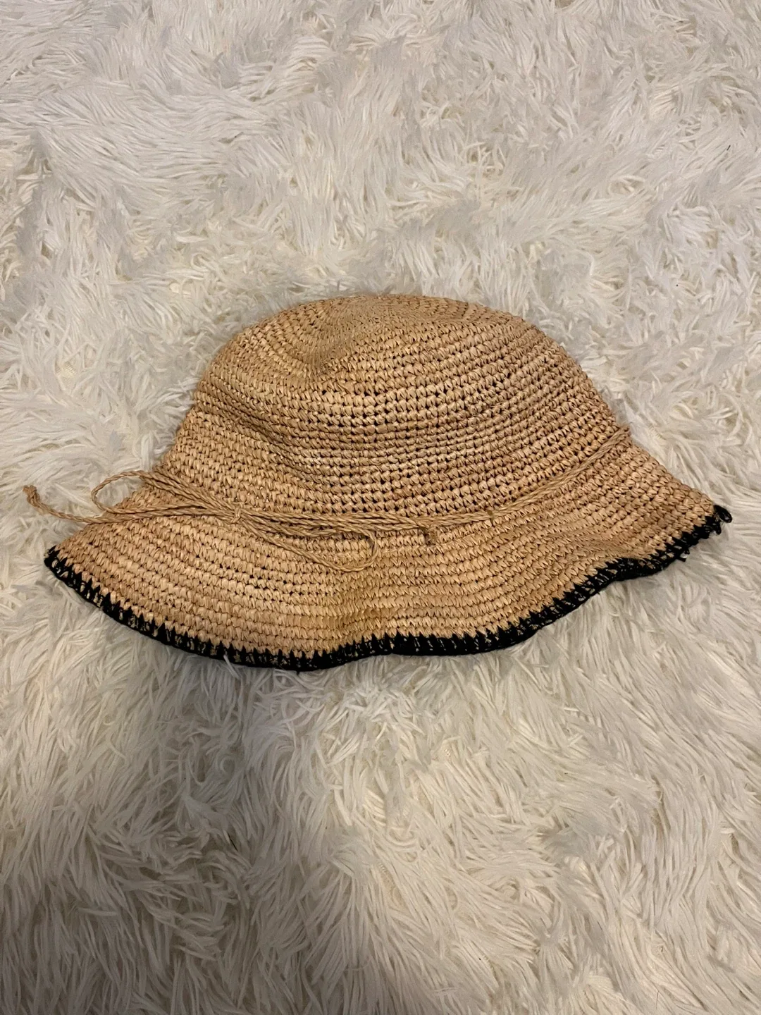 Straw Sun Hat - Beige with Black Trim thumbnail