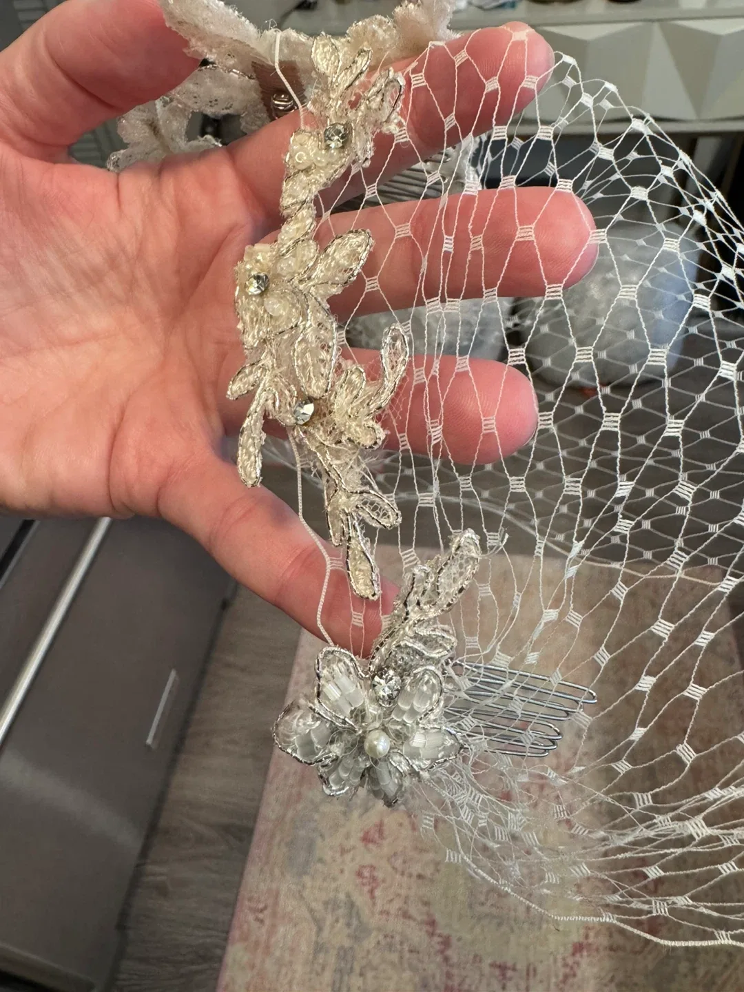 Birdcage Veil with Beaded Floral Detail image indicator(4)