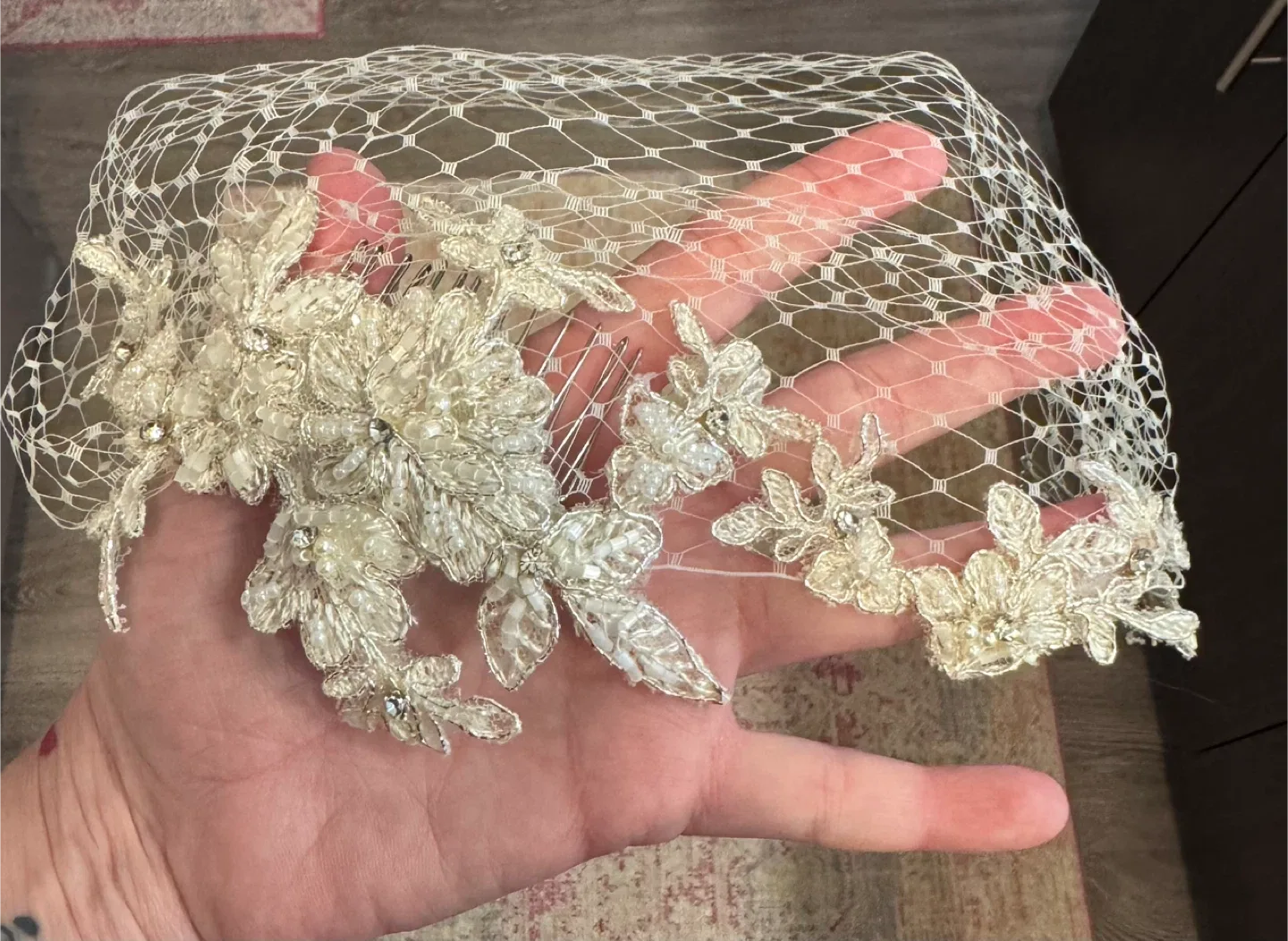 Birdcage Veil with Beaded Floral Detail image indicator(2)