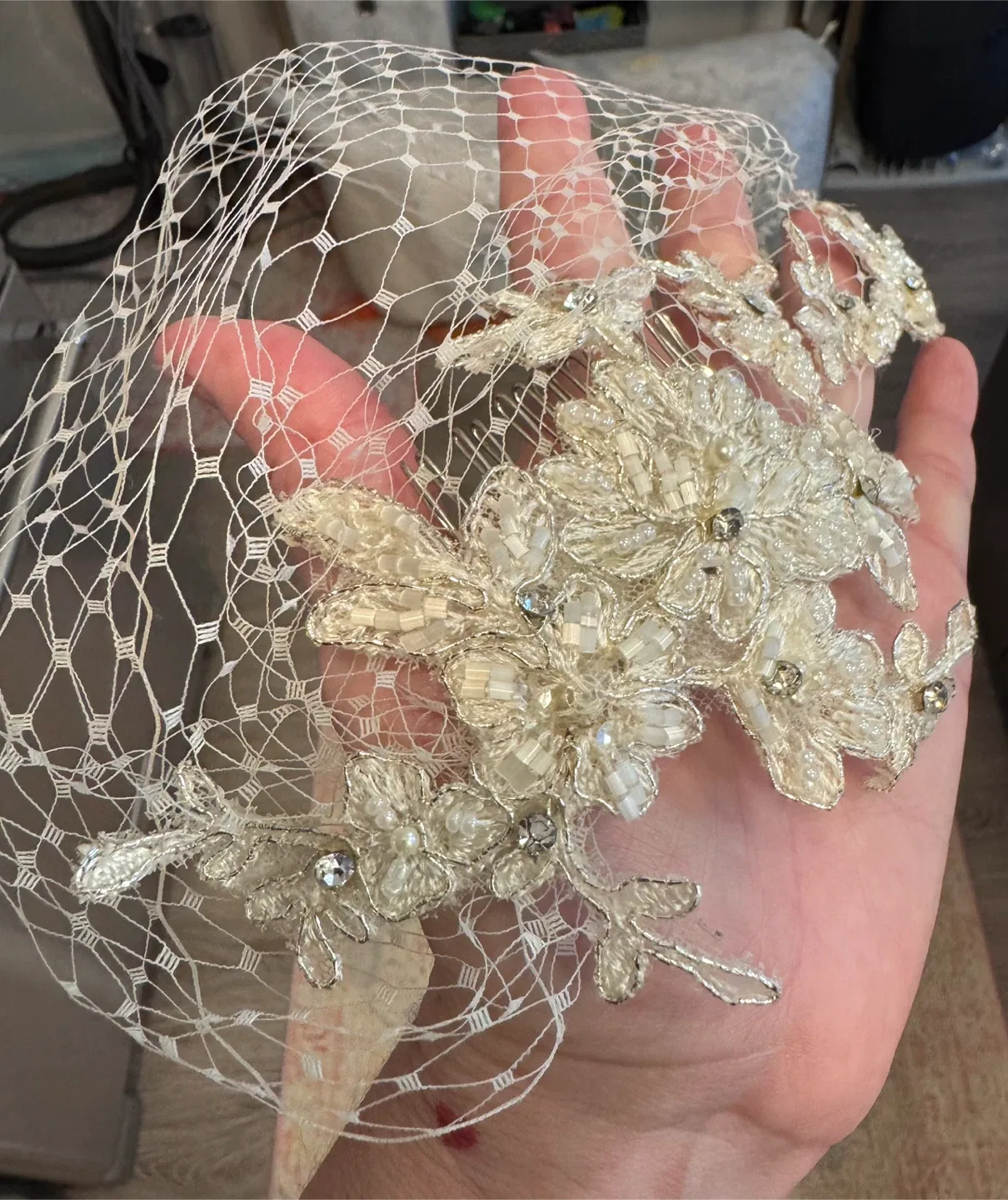 Birdcage Veil with Beaded Floral Detail image indicator(3)