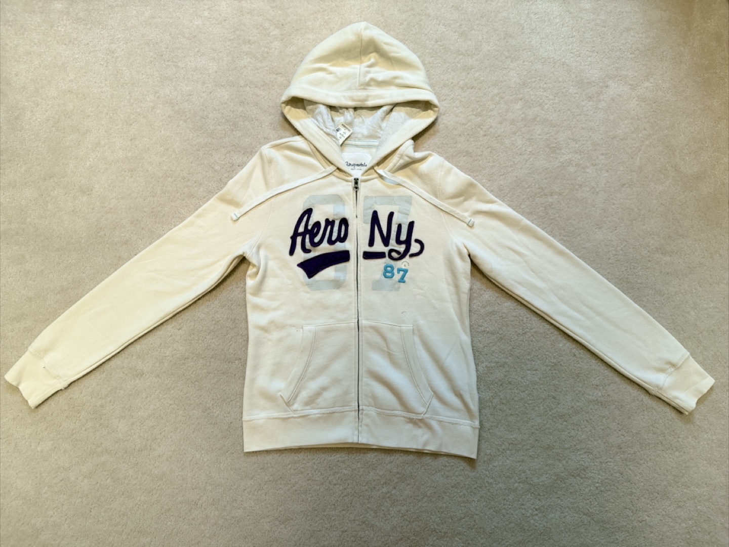 Aeropostale Cream Full Zip Hoodie - Size Large