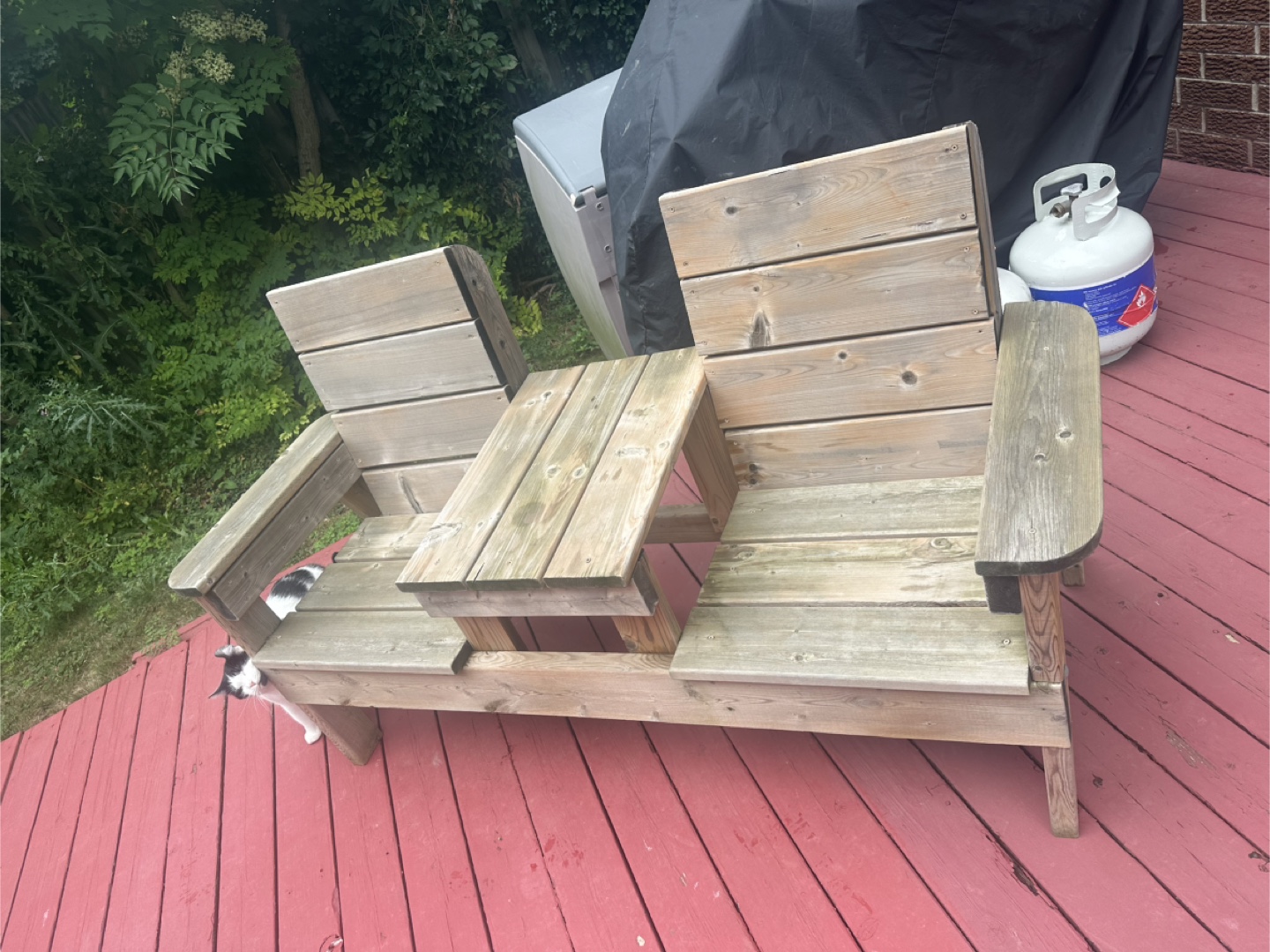 Wooden Double Chair with Table