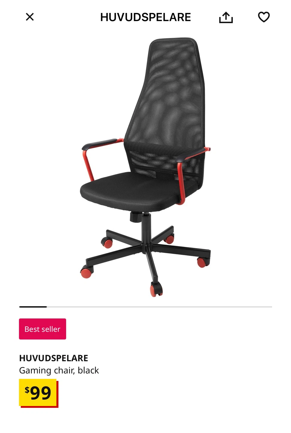 IKEA HUVUDSPELARE Gaming Chair, Black