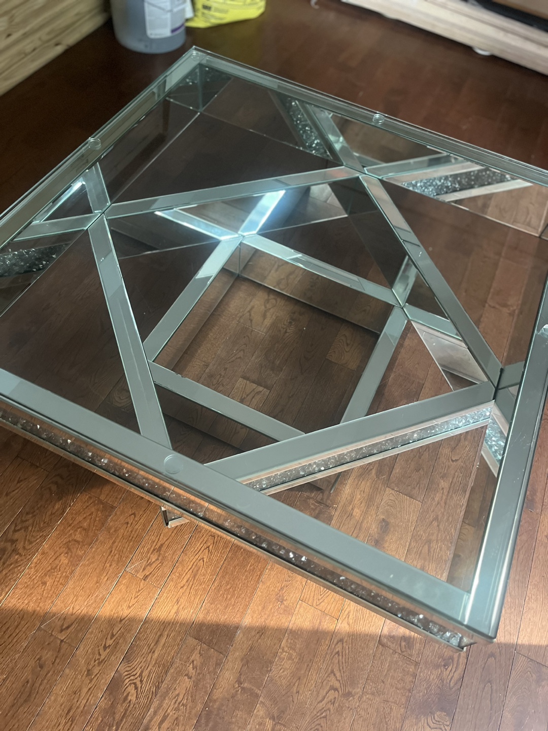 Square Glass Coffee Table with Mirrored Accents - photo 3