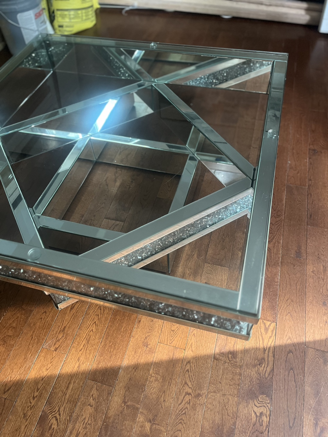 Square Glass Coffee Table with Mirrored Accents