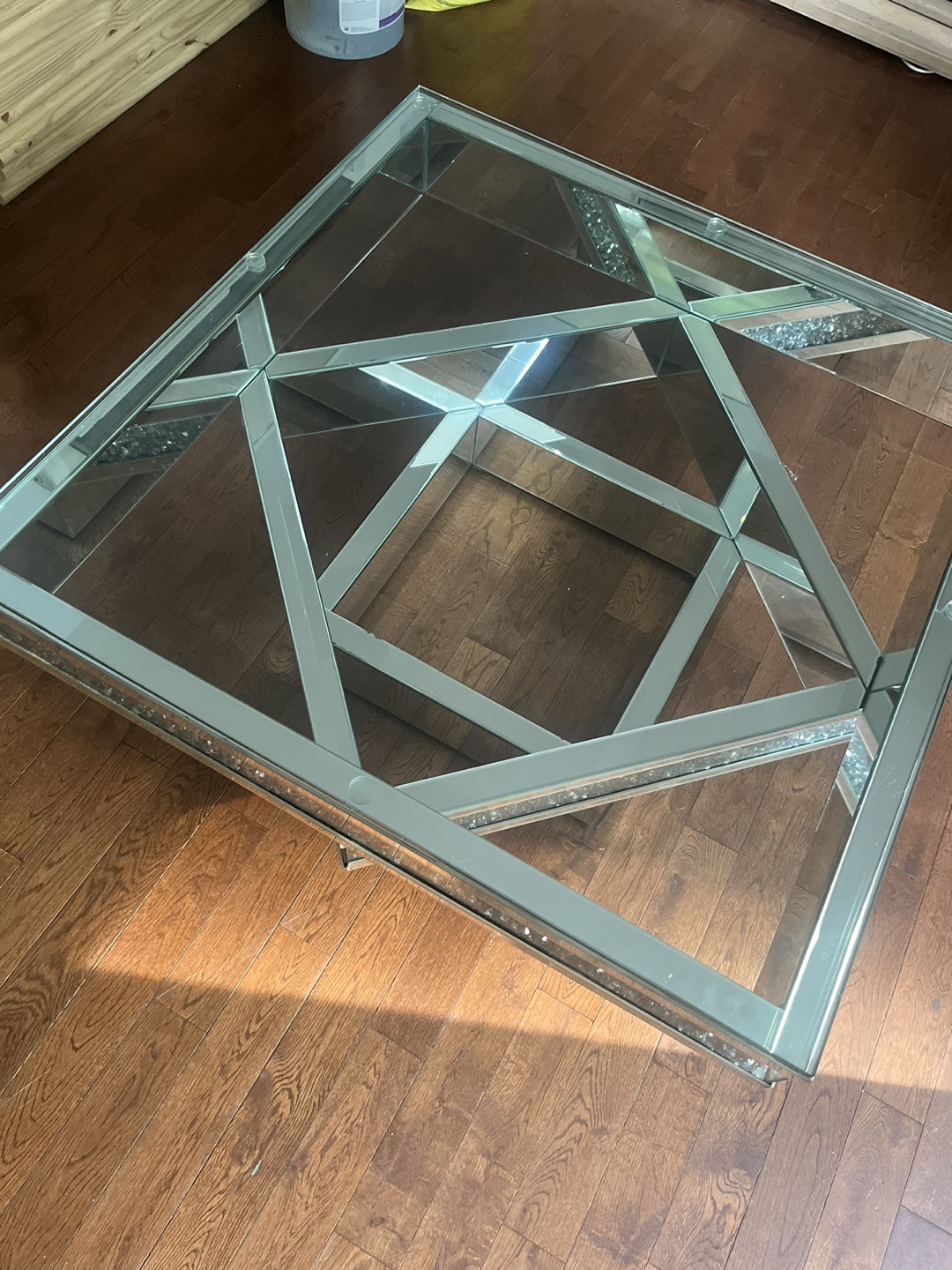 Square Glass Coffee Table with Mirrored Accents - photo 4