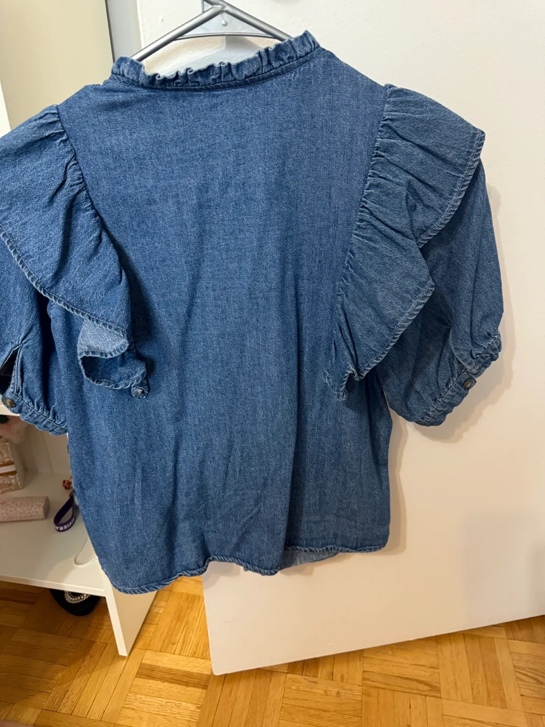 Forever 21 Denim Ruffle Blouse - Size S image indicator(4)