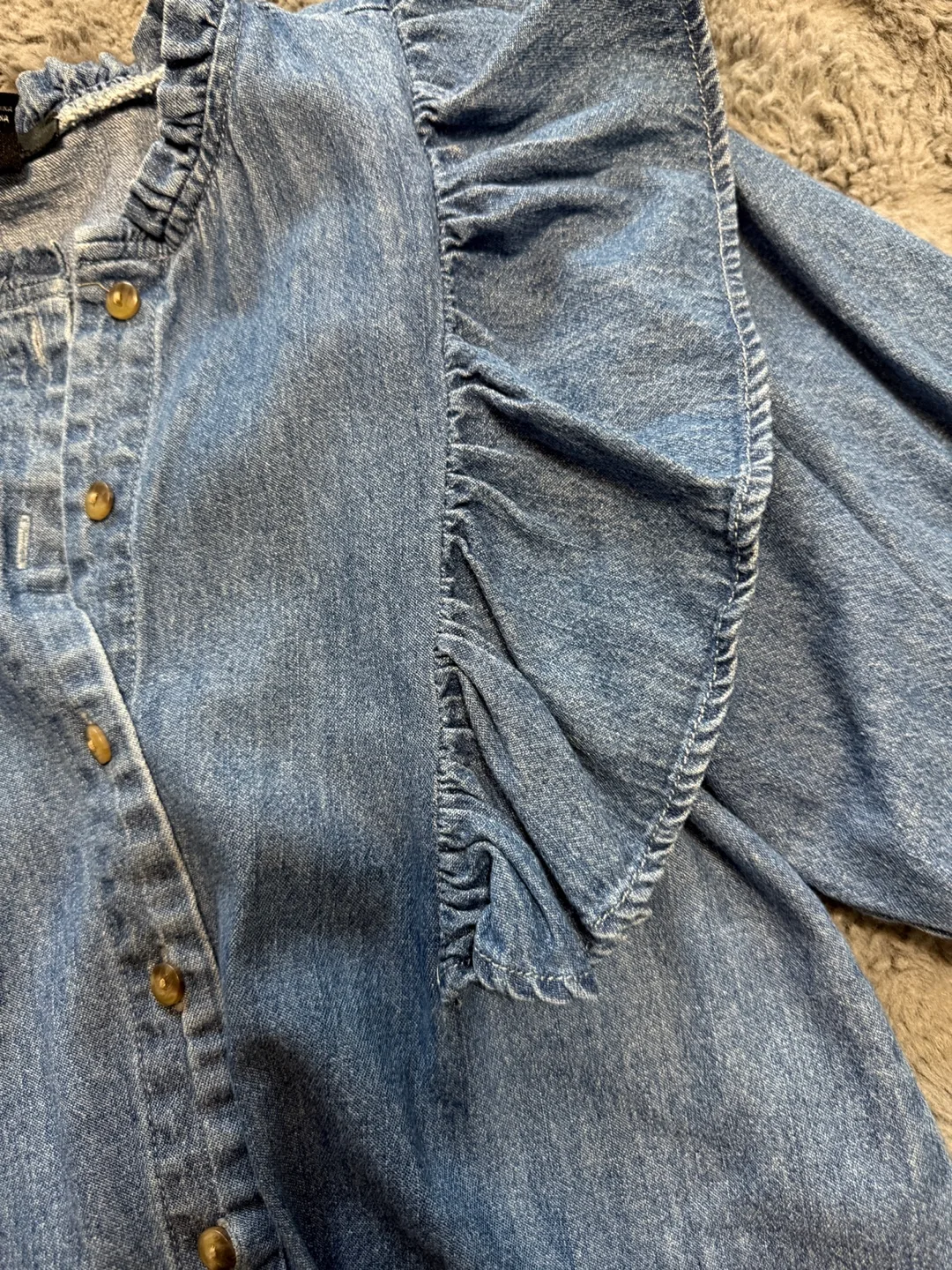 Forever 21 Denim Ruffle Blouse - Size S image indicator(7)