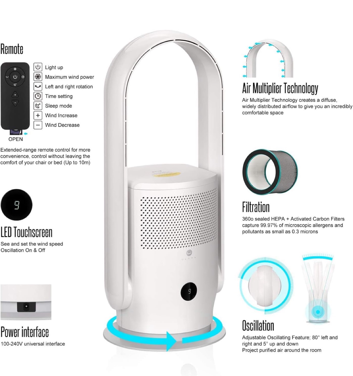 Tower Fan Bladeless Fan Floor Fans Air Purifier - photo 4