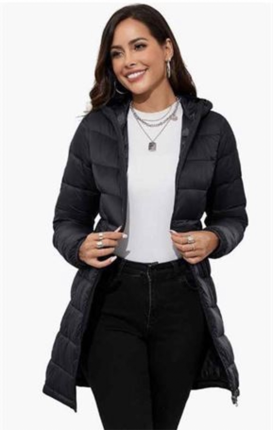 Another Choice Women's Packable Hooded Puffer Jacket, Black sz S