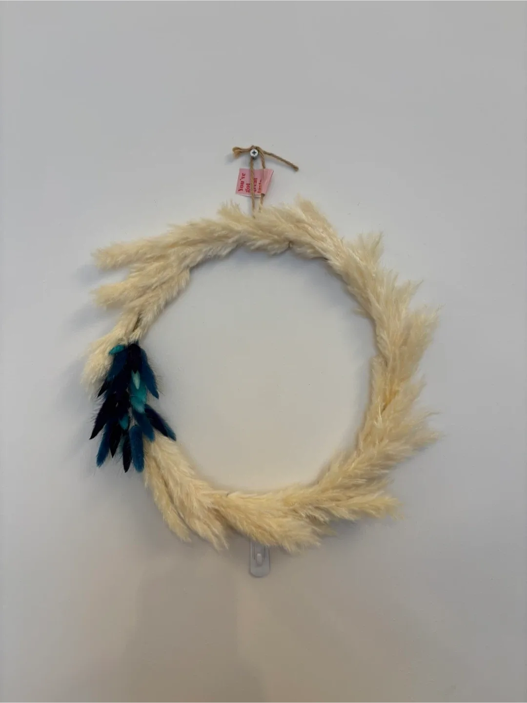 Pampas Grass Wreath with Blue Bunny Tail Accent, 12-14” thumbnail