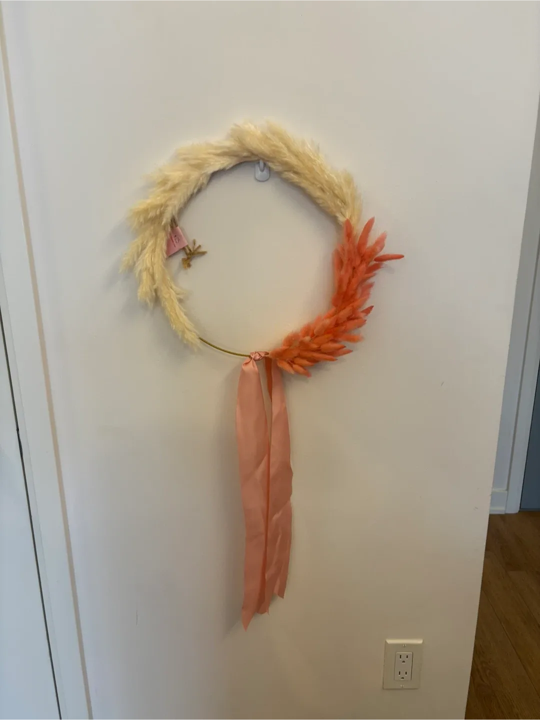Pink Pampas Grass & Bunny Tail Wreath - 12 inch thumbnail