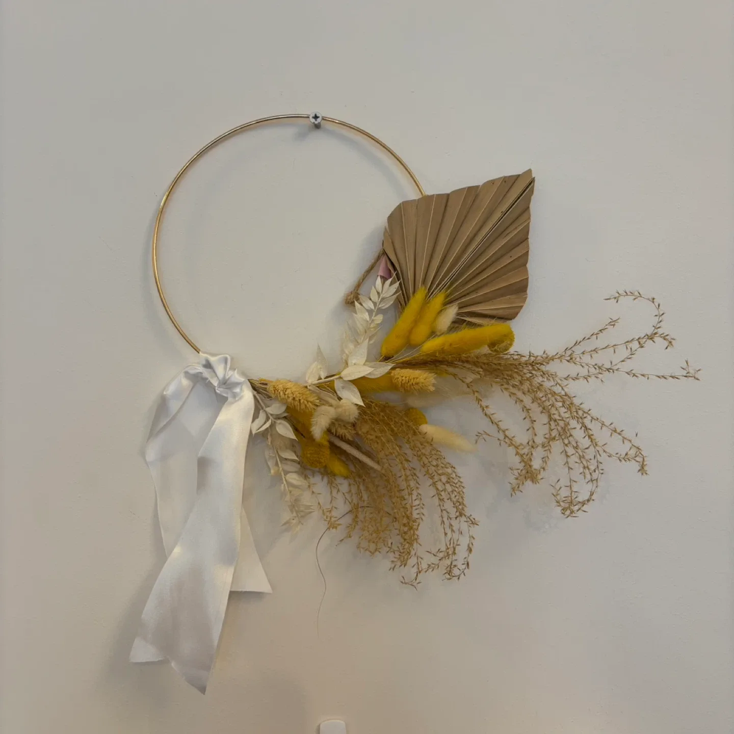Natural Floral Wreath with Yellow Bunny Tails - 8 inch Diameter thumbnail
