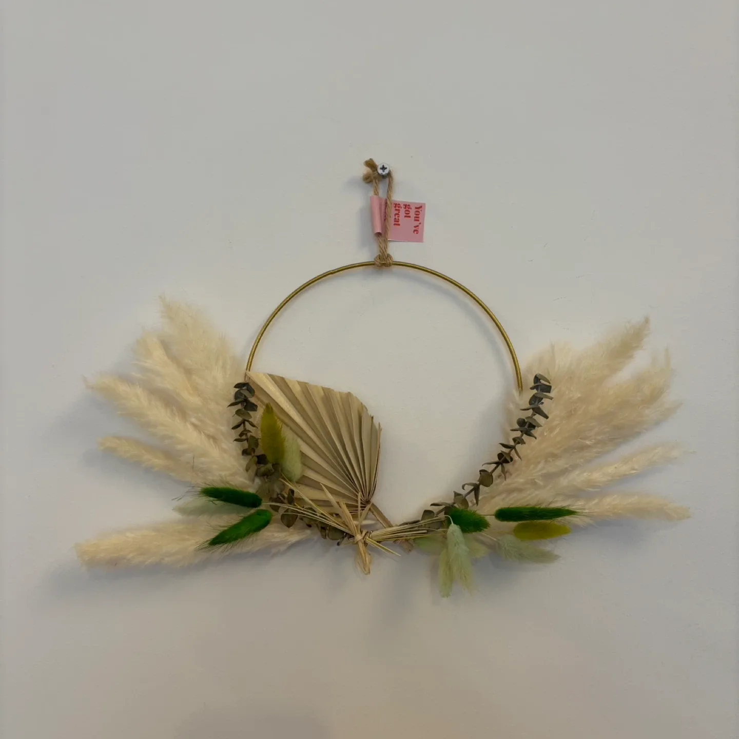 Floral Pampas Grass Wreath with green bunny tails - 8 Inch thumbnail