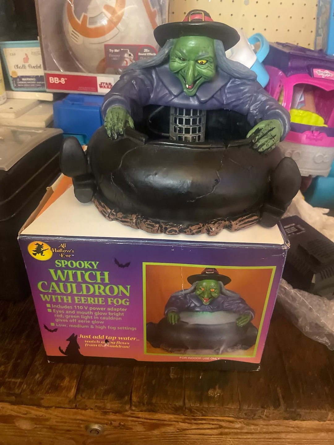 Halloween Spooky Witch Cauldron with Eerie Fog